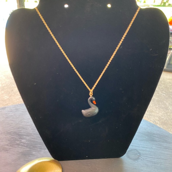 Best friend/sister necklace set black/white swans on 18” adjustable gold chain. - Picture 2 of 3